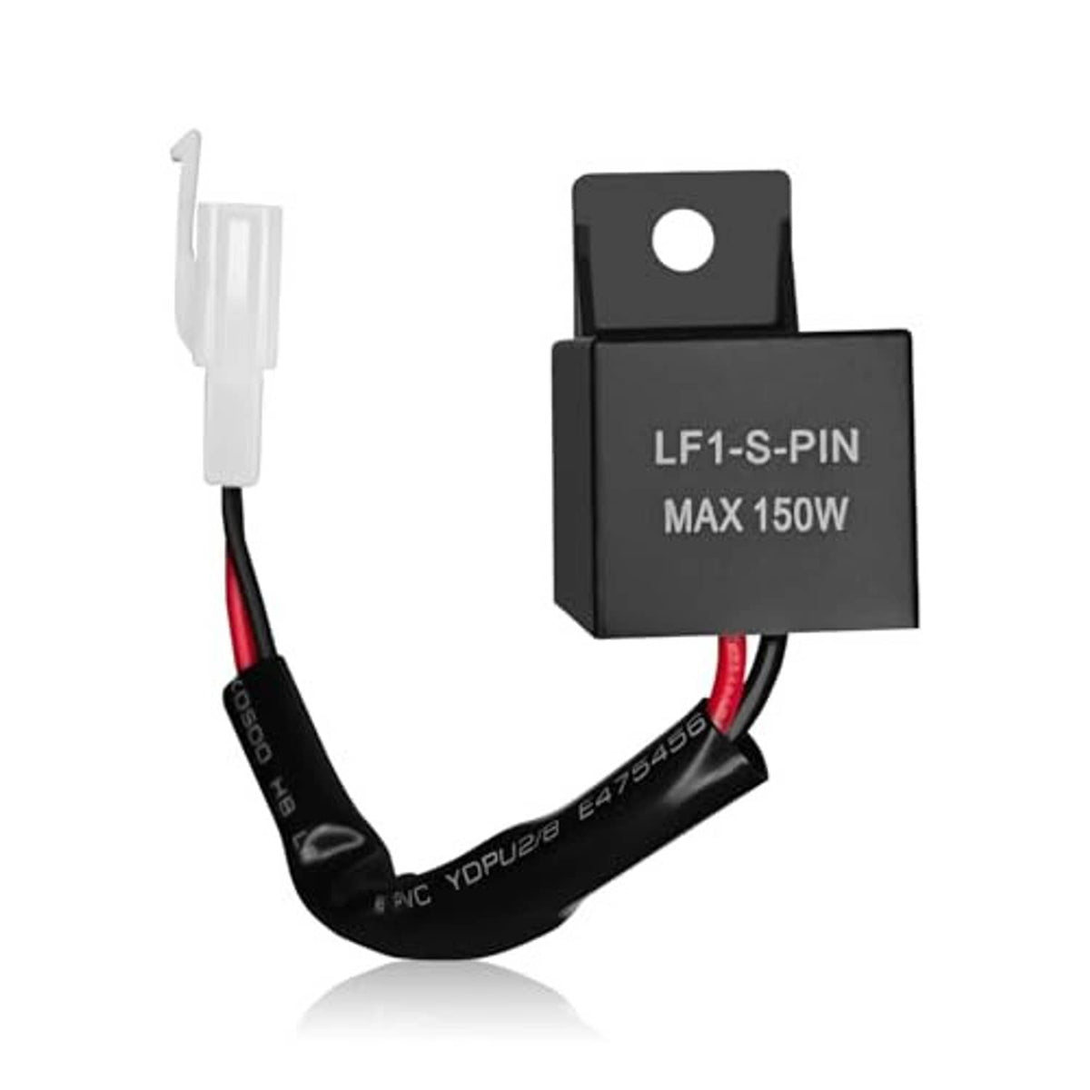 Black LF1-S-PIN LED flasher relay module with red and black wire leads