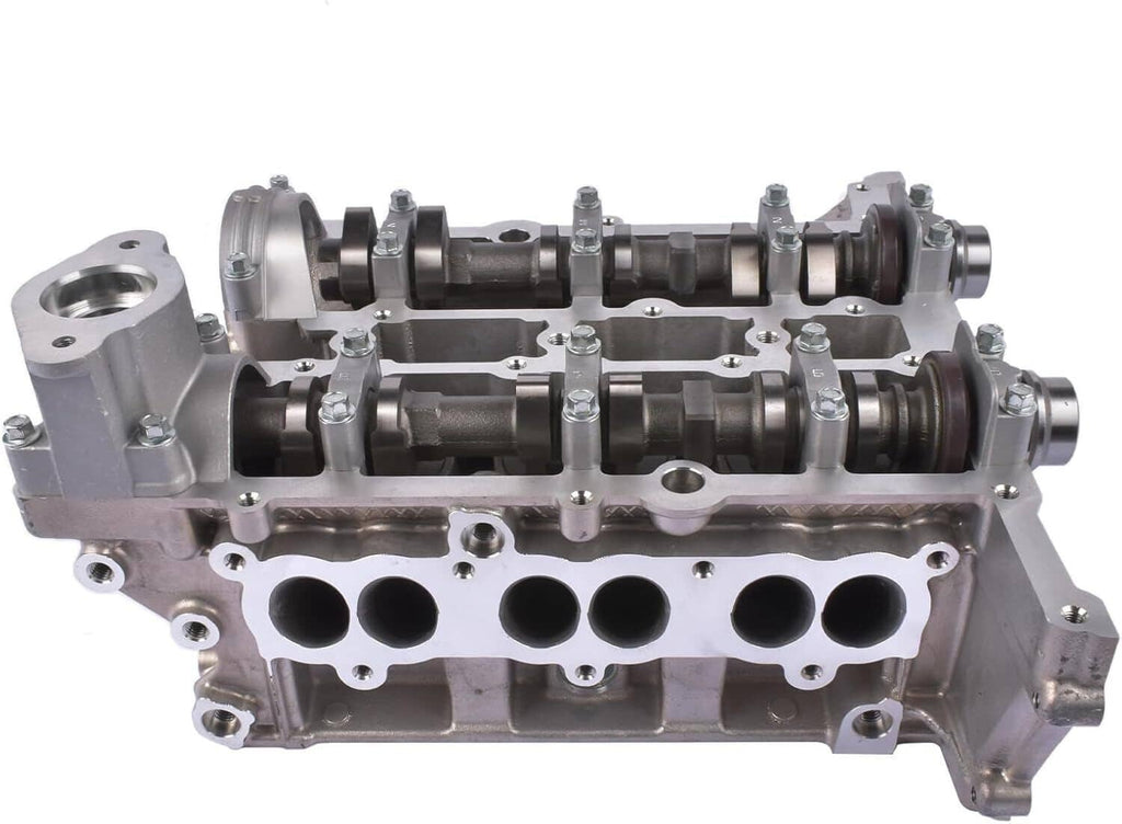Engine cylinder head side view with cam journals and cylinder bore openings, silver