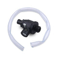 Engine oil drain valve with clear tube and black fittings, M14 x 1.5 thread