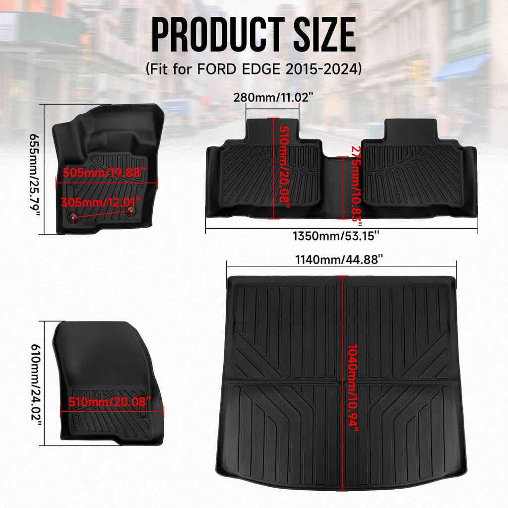 Black floor mat and cargo liner set with multiple fitted pieces