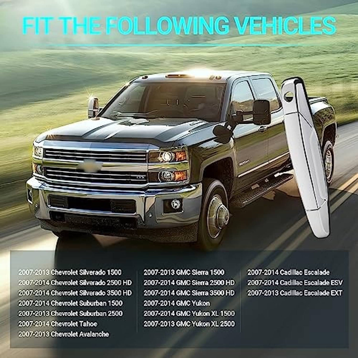 Chrome exterior door handle installed on front driver-side door