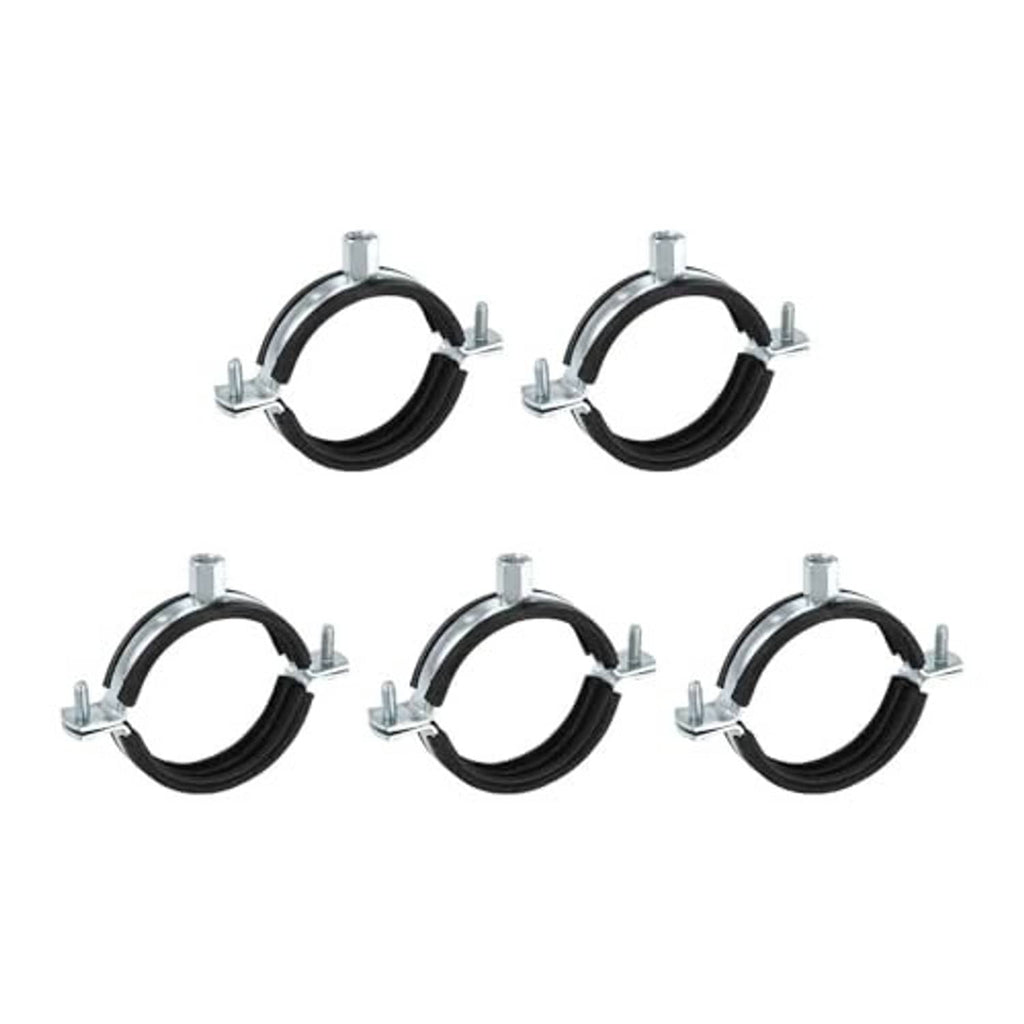 Five-pack split ring pipe hangers, black rubber gasket and silver mounting bolts