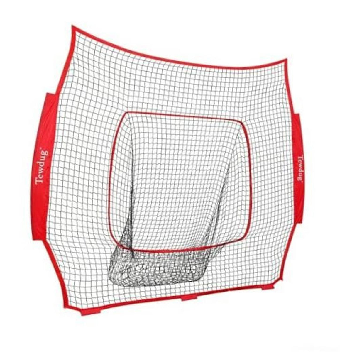 Crimson and white 7x7 baseball replacement practice net with rectangular target frame