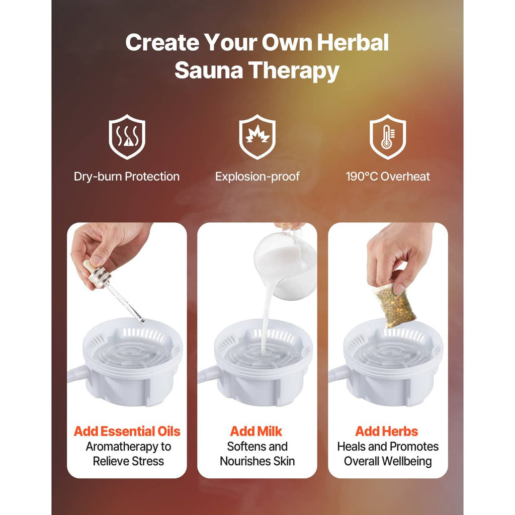 Steam sauna oil box with essential oil pour setup, for herbal sauna therapy