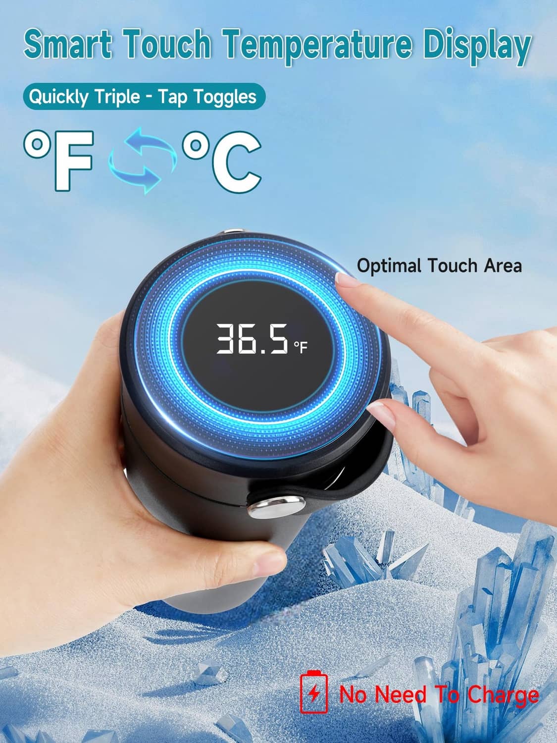 Round top insulin cooler travel case temperature display with touch screen.