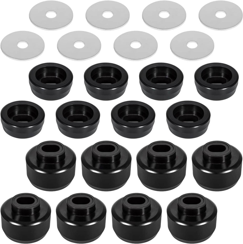 Cab mount bushing kit with black sleeves and gray washer plates, center holes