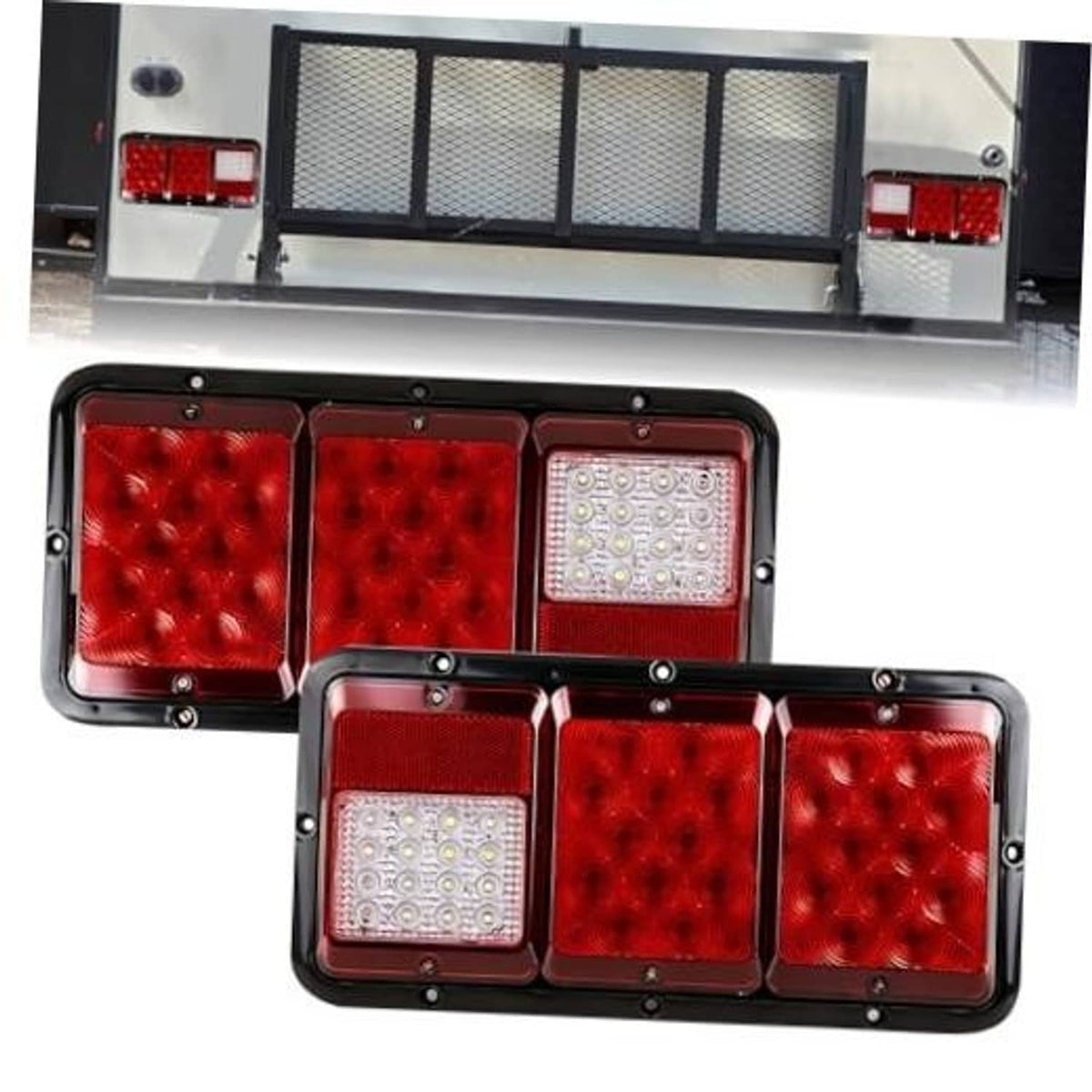 LED triple tail light set with red lenses and a clear backup light section