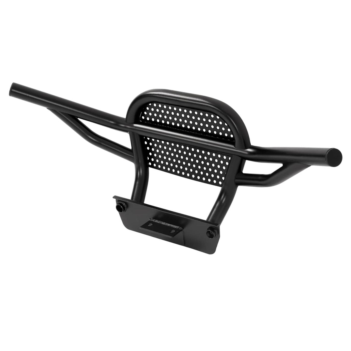 Black brush guard with perforated mesh panel and two cross support bars