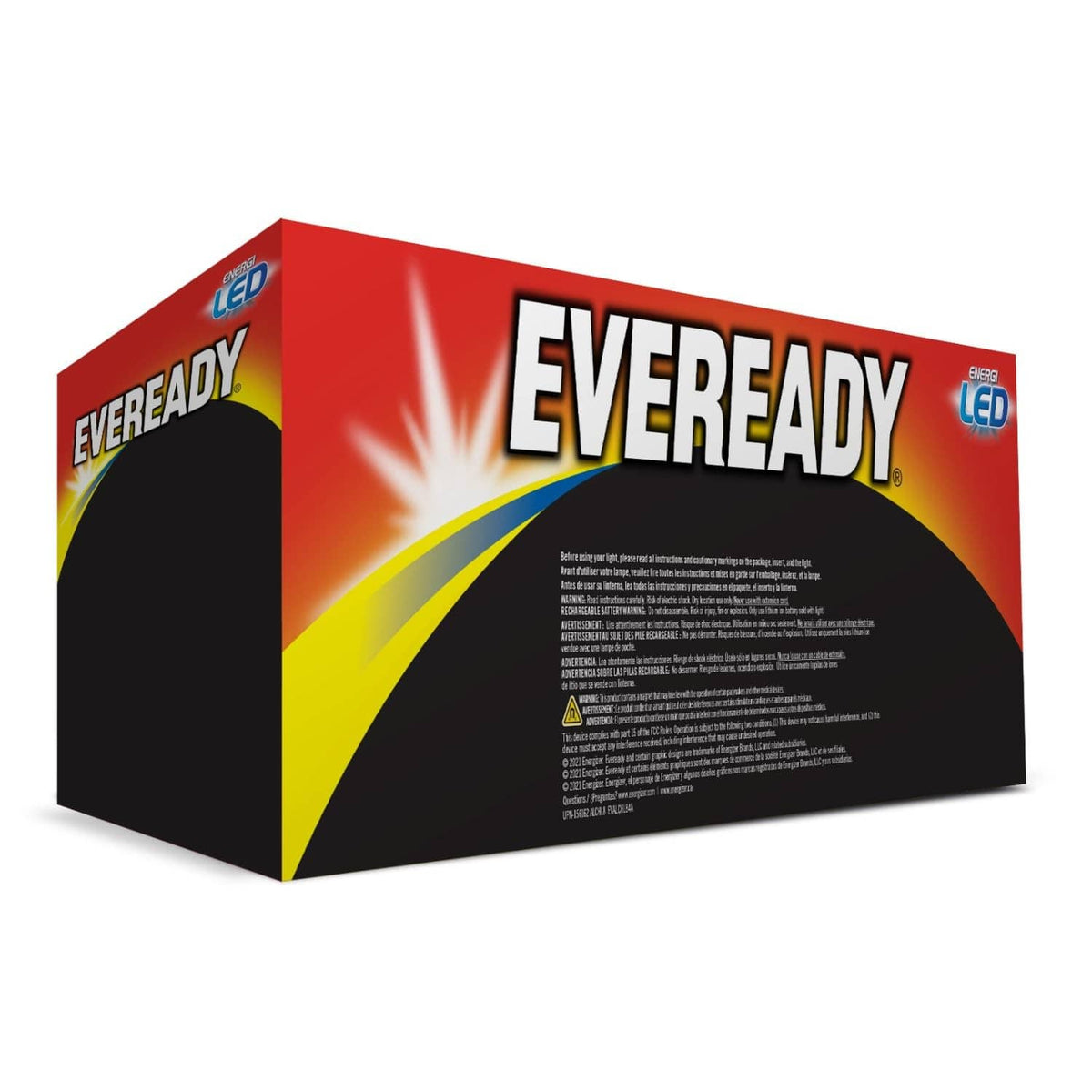 Eveready collapsible rechargeable lantern 4-pack box, red and black with LED logo