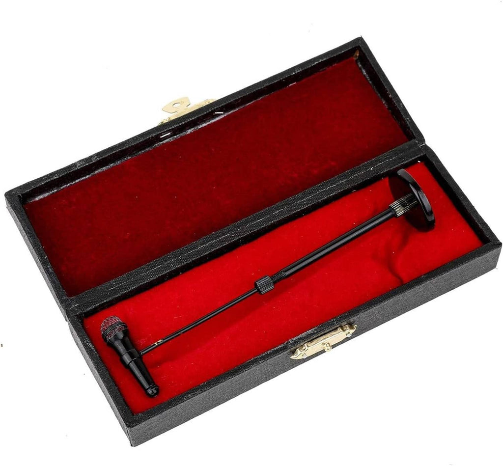 Miniature microphone set inside black case with red velvet insert