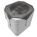Octagonal dark AC condenser cover with elastic hem and tie straps