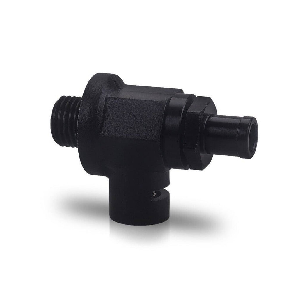 Black oil drain valve plug with M14x1.5 threads and hose outlet