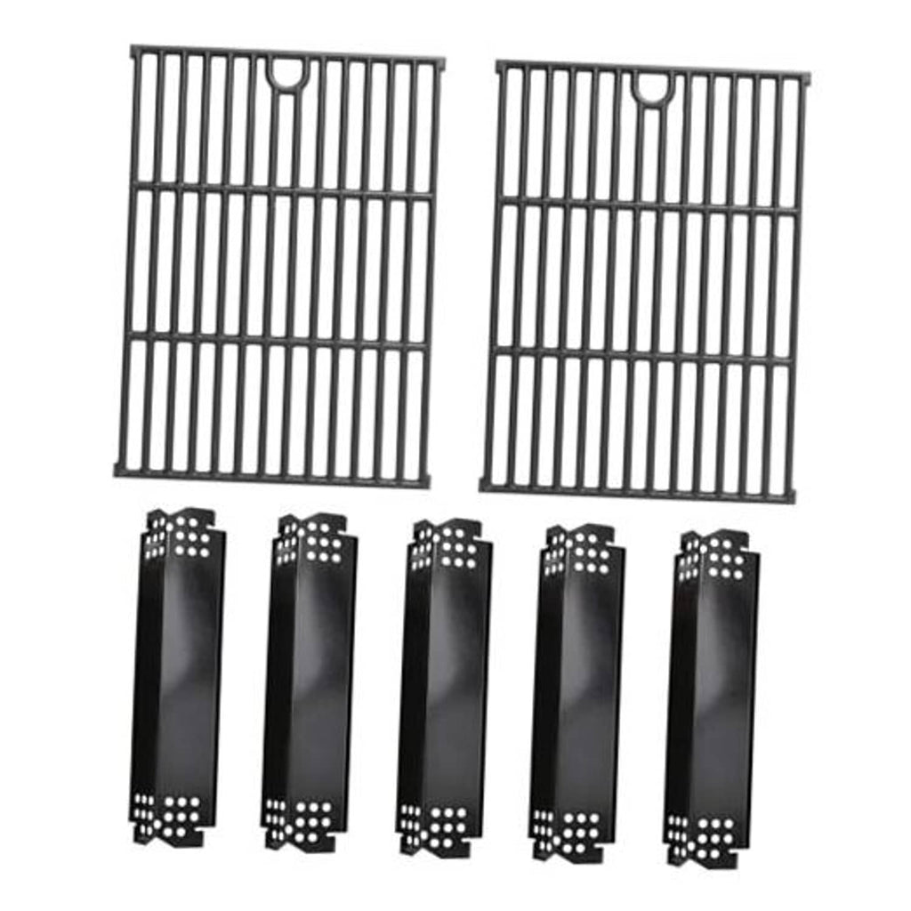 Black grill grates and heat plates with perforated mounting ends