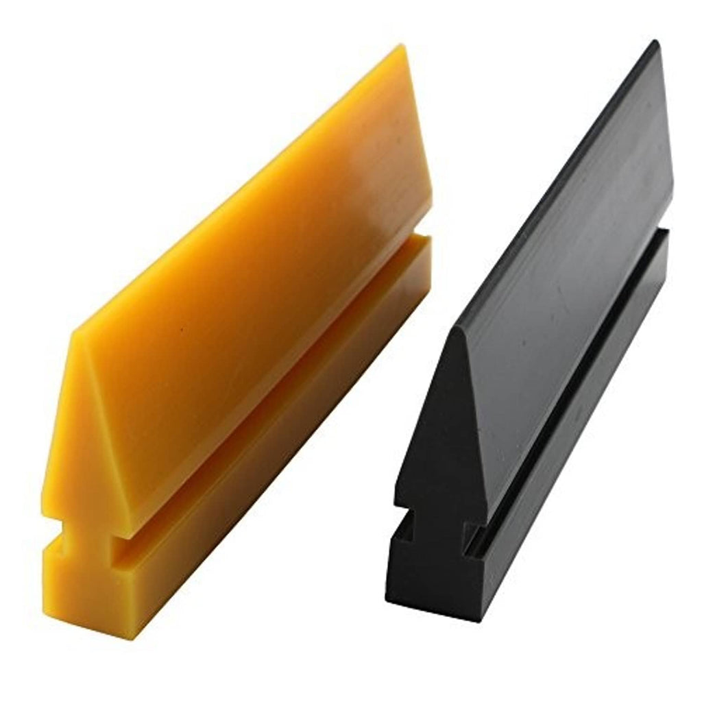Soft rubber squeegee blades, yellow and black, close-up