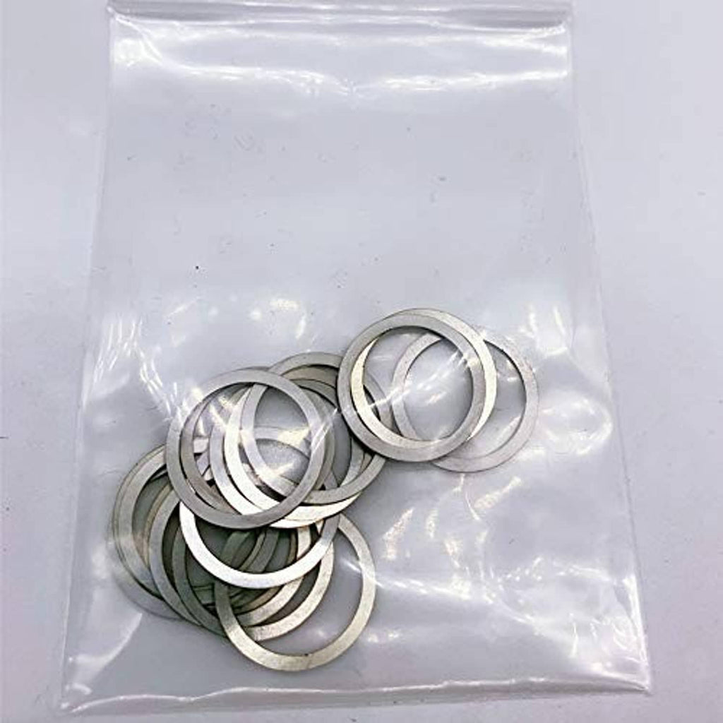 Muzzle brake alignment shim kit in clear bag, metal washer shims