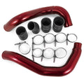 Red turbo intercooler pipe boot set with red hoses, black couplers, and stainless clamps
