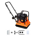 Orange and black plate compactor with extended handle and lifting frame