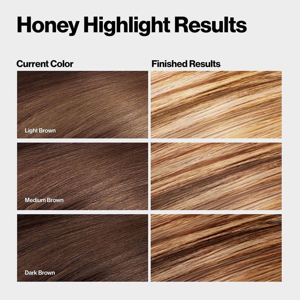 Honey highlight results chart showing light, medium, and dark brown tones