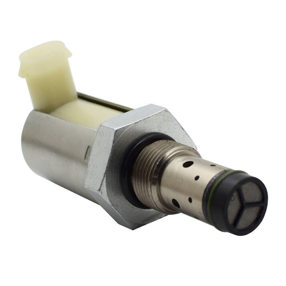 Injector pressure regulator valve with threaded shaft and beige electrical connector