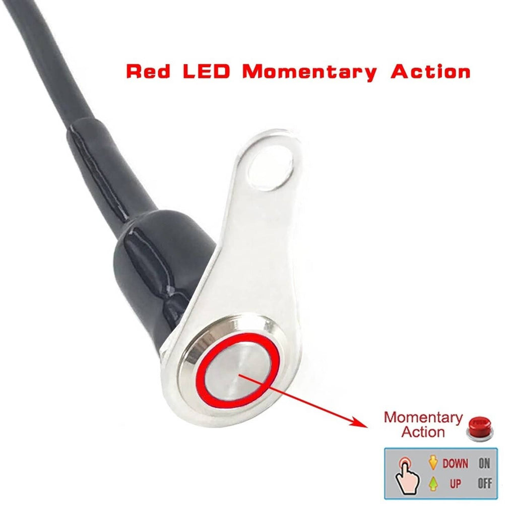 Stainless steel momentary LED light switch with red illuminated action button