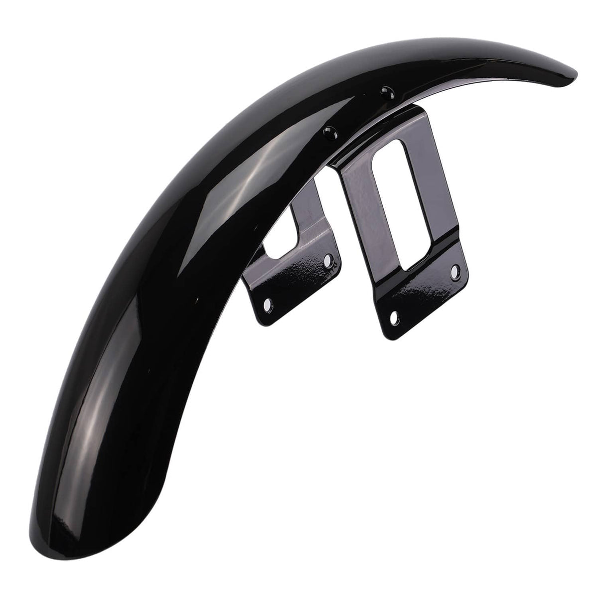 Front fender mudguard cover in glossy black with bracket plates and open center cutouts
