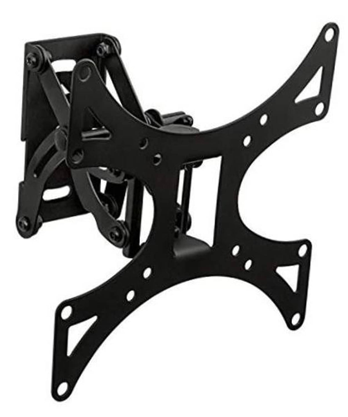 Black articulating TV wall mount bracket with swivel arms and mounting plate