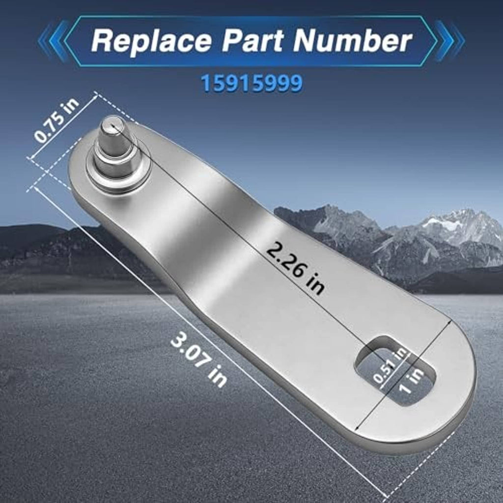 Silver shift lever with top stud and oval grip, with length measurements overlay