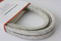 Gray aramid lawn mower drive belt, looped and coiled, for replacement