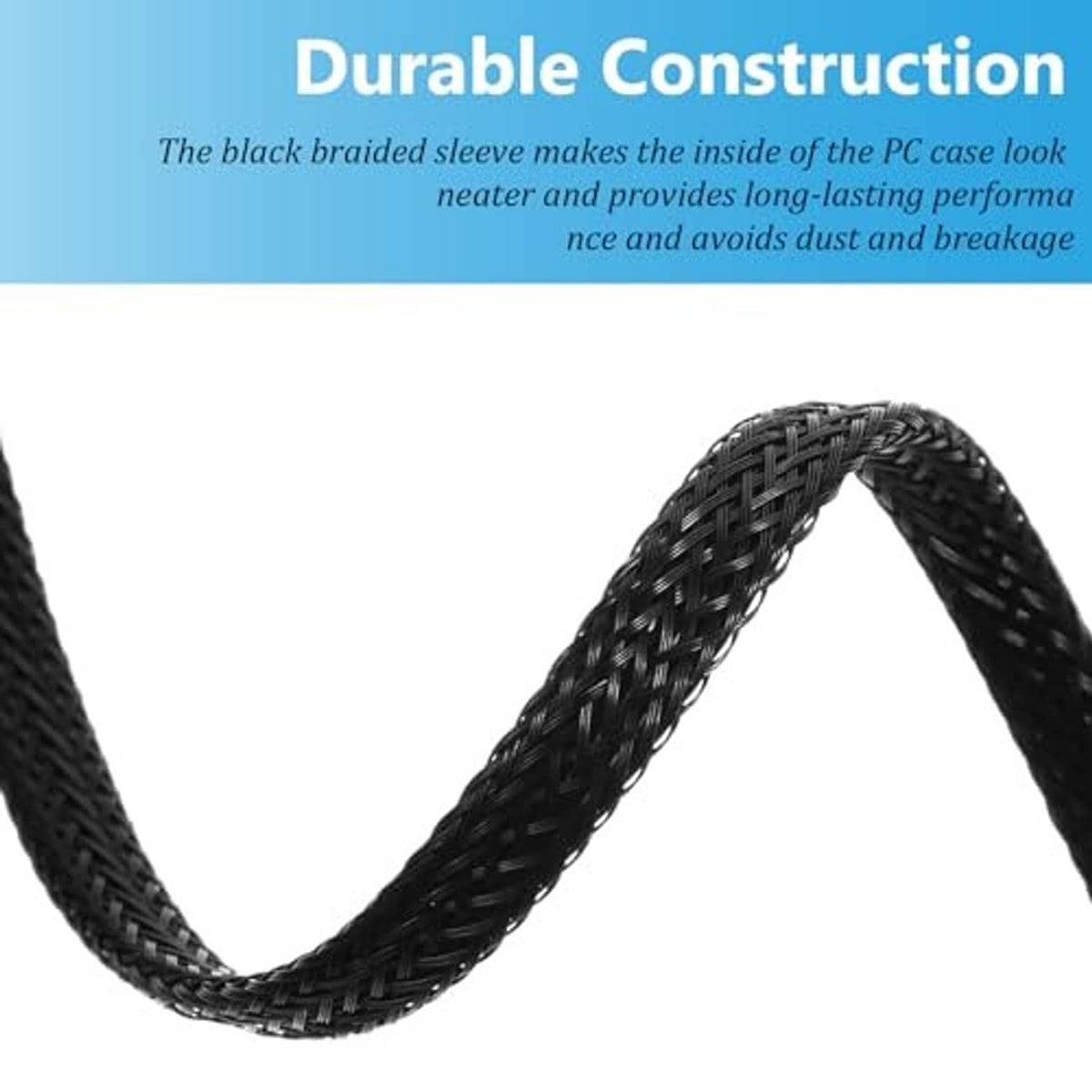 Braided black sleeve cable for PC fan hub with textured wire wrap