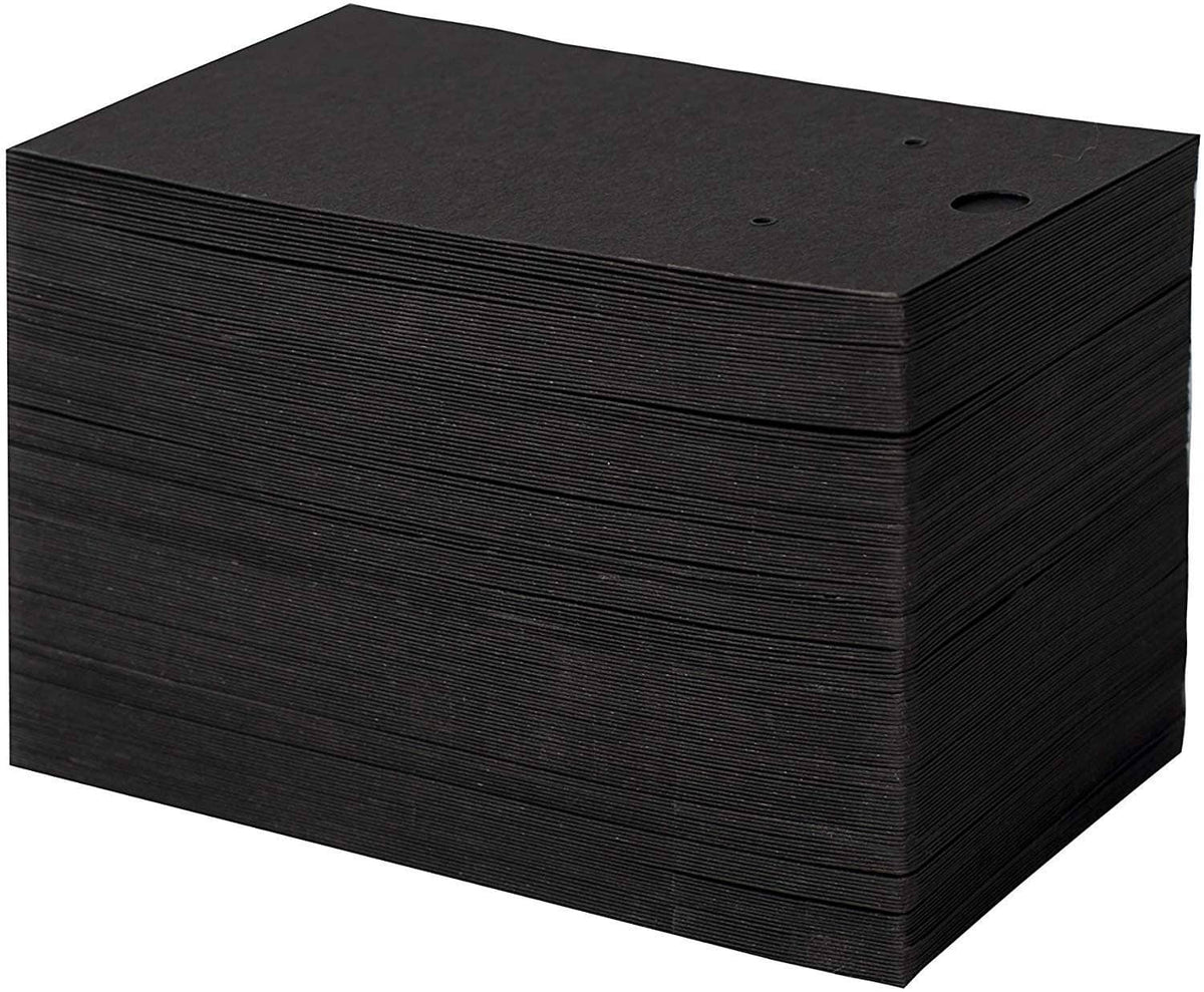 Stack of black hanging earring display cards, neatly bundled in bulk