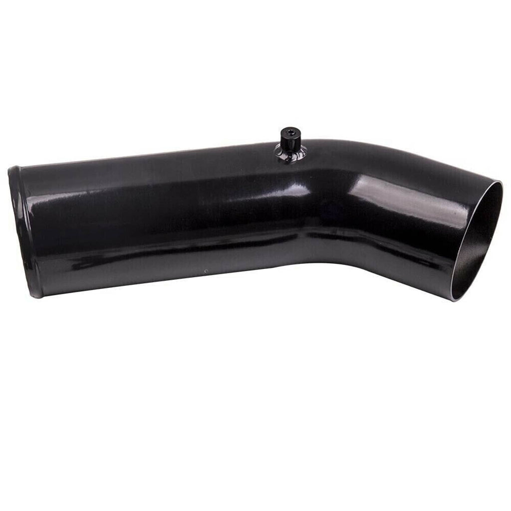 Black curved intake elbow pipe with inlet and outlet openings