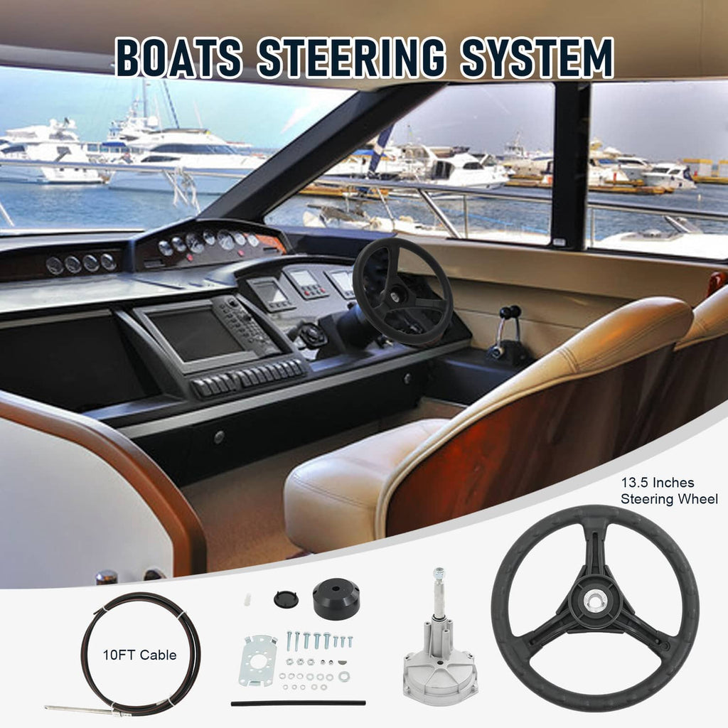 Marine boat steering wheel kit with 13.5 in wheel and included cable components