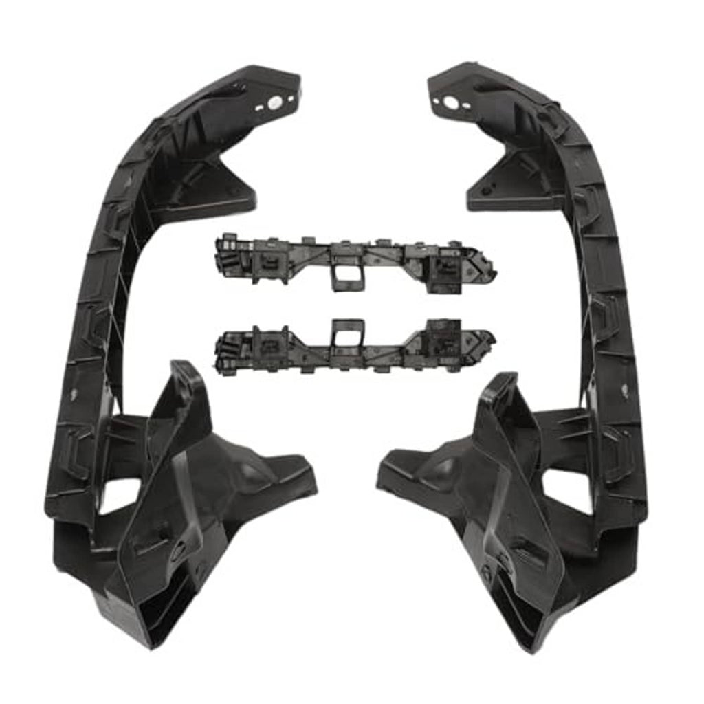 Front bumper bracket mount support retainer kit, black brackets and metal mounting housings