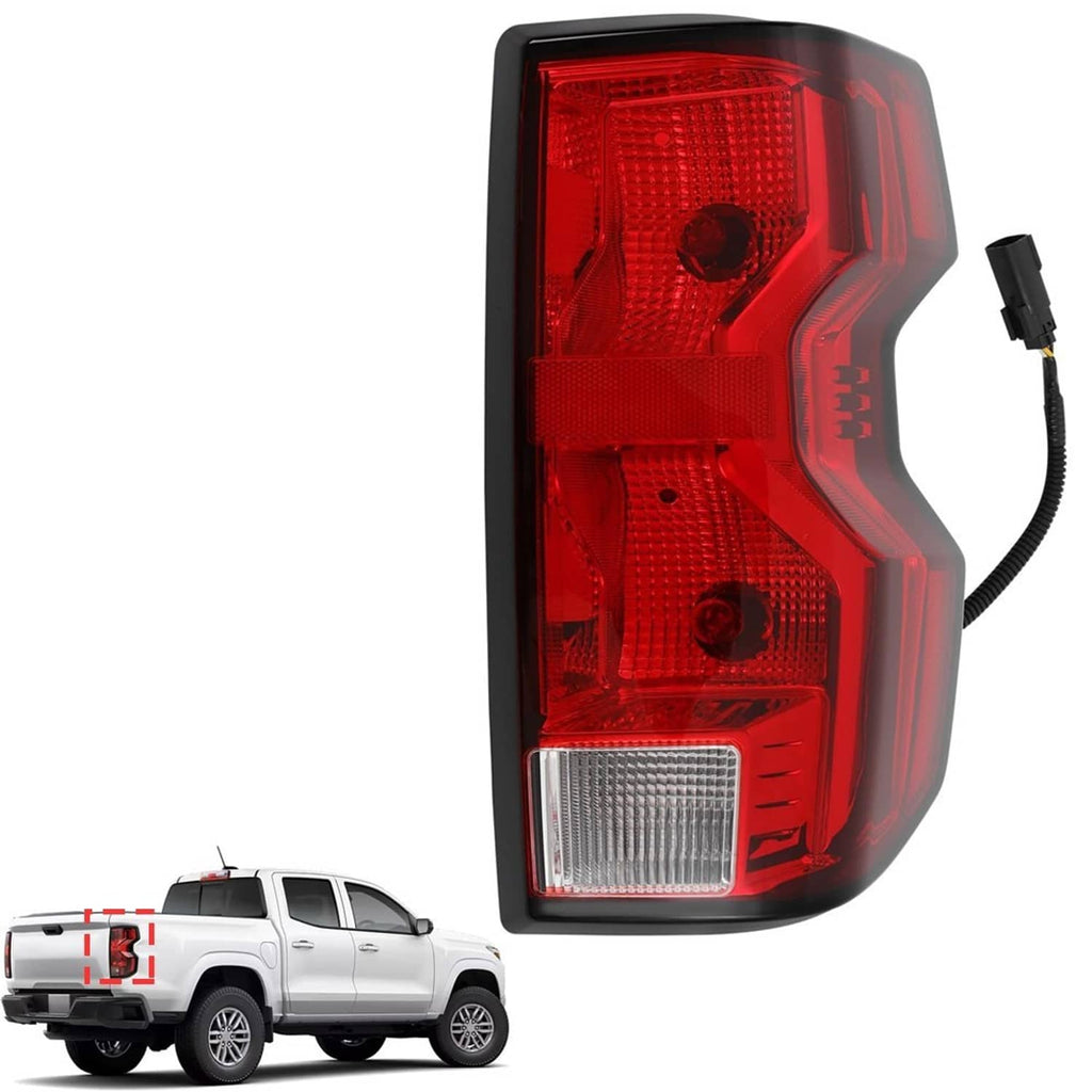 Right LED tail light with red lens and attached wire connector, black housing