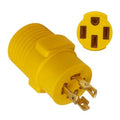 Yellow RV generator adapter plug, 4-prong male L14-30P to 14-50R, twist-lock