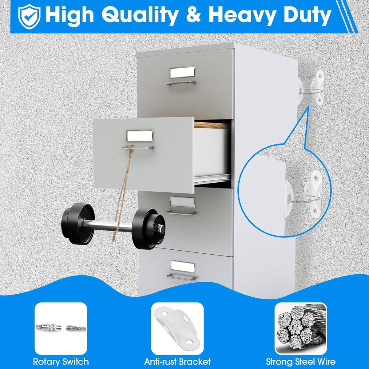 Heavy-duty anti-rust bracket with strong steel wire for furniture anchoring
