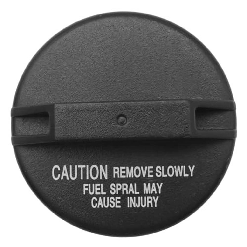Black fuel tank filler cap front with CAUTION REMOVE SLOWLY warning text