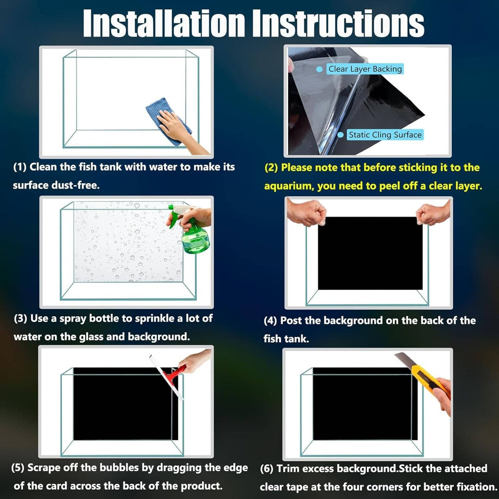 Black static-cling aquarium background with clear backing to peel during installation