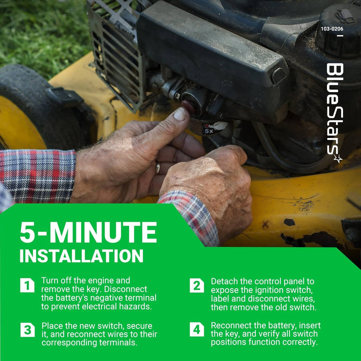 Ignition switch being installed on a lawn mower, silver housing and 6 terminals