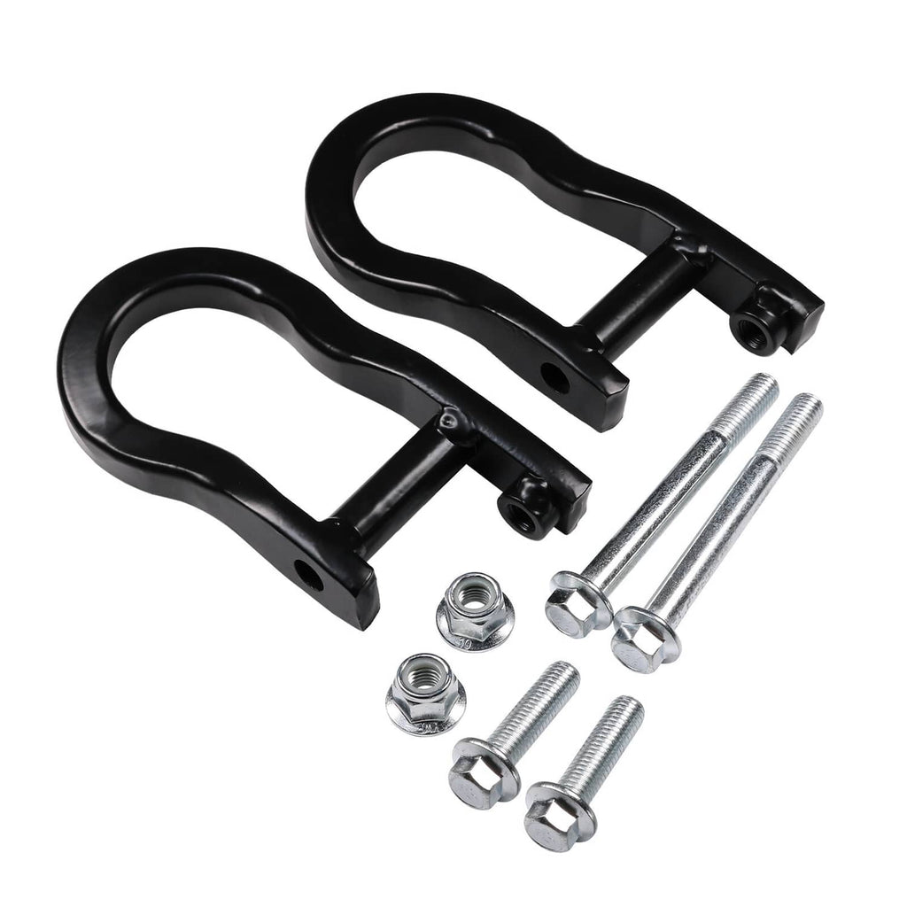 Black recovery tow hook kit with two U-shaped hooks and mounting bolts, nuts