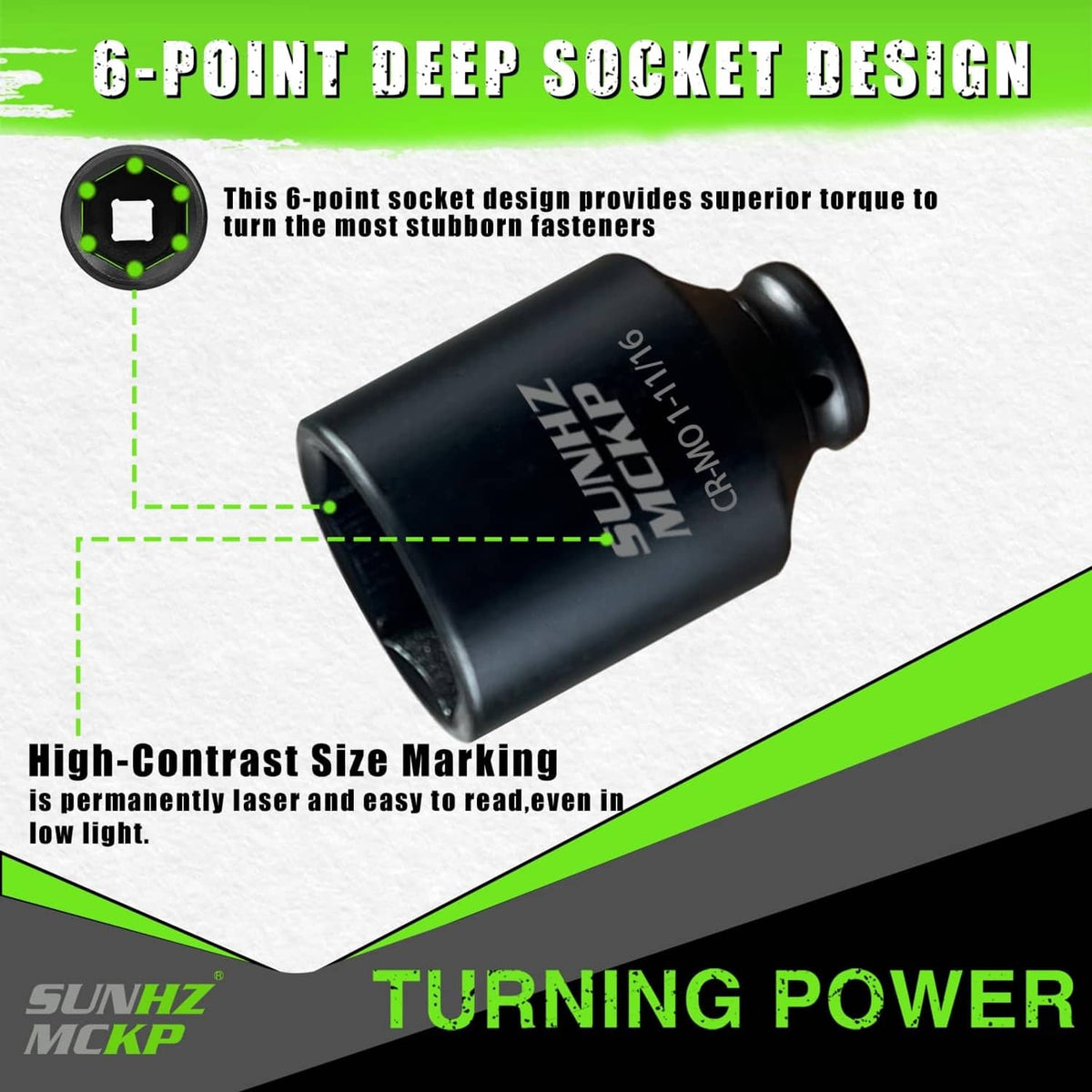 Black 6-point deep impact socket with 1-11/16 marking near the socket opening