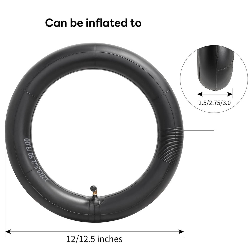 Black scooter inner tube with CR202 valve stem, size 12/12.5 inches
