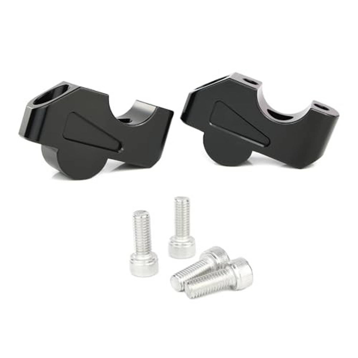 Black handlebar riser pair with three stainless mounting screws