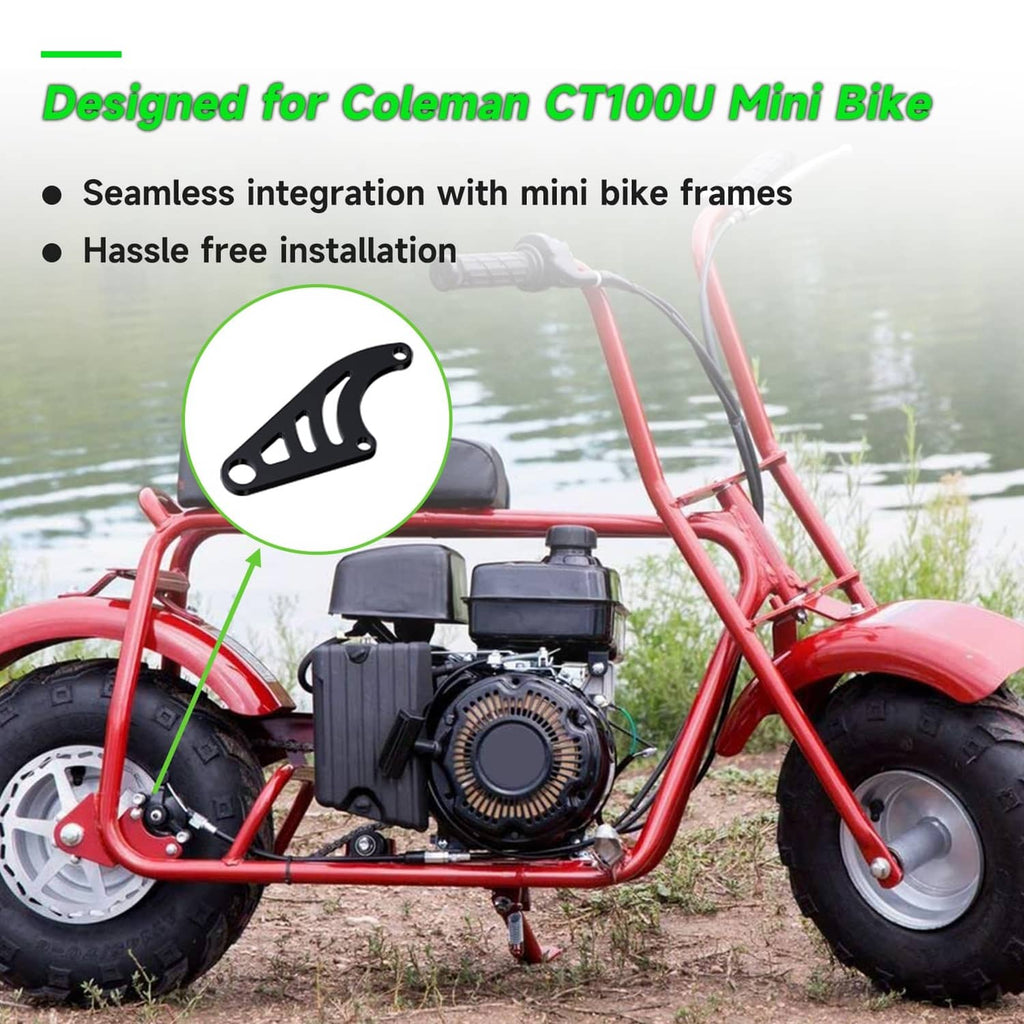 Mini bike front brake bracket mounted on the frame near the front wheel