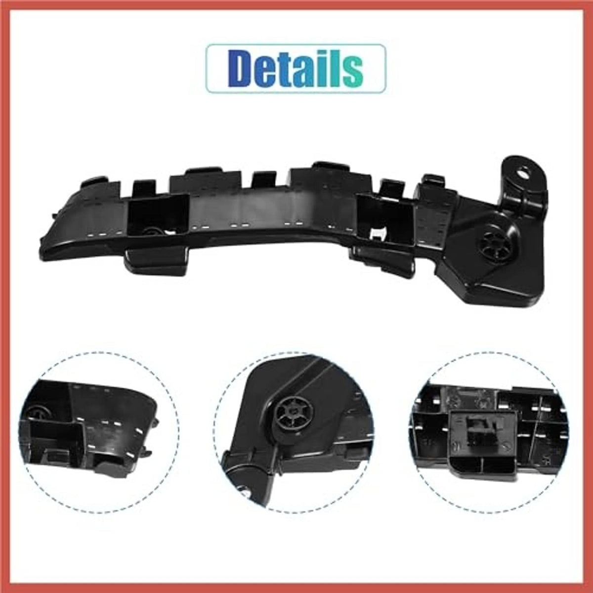 Front bumper mounting support bracket, black with mounting holes and connector tabs