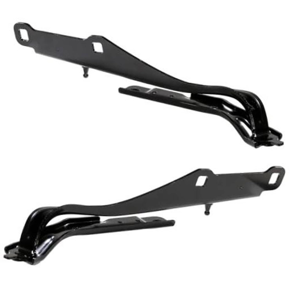 Black hood hinge arms with curled end mounts, pair for front sides