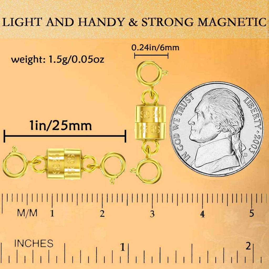 Gold-tone magnetic necklace/bracelet clasp extender with small circular rings and lock