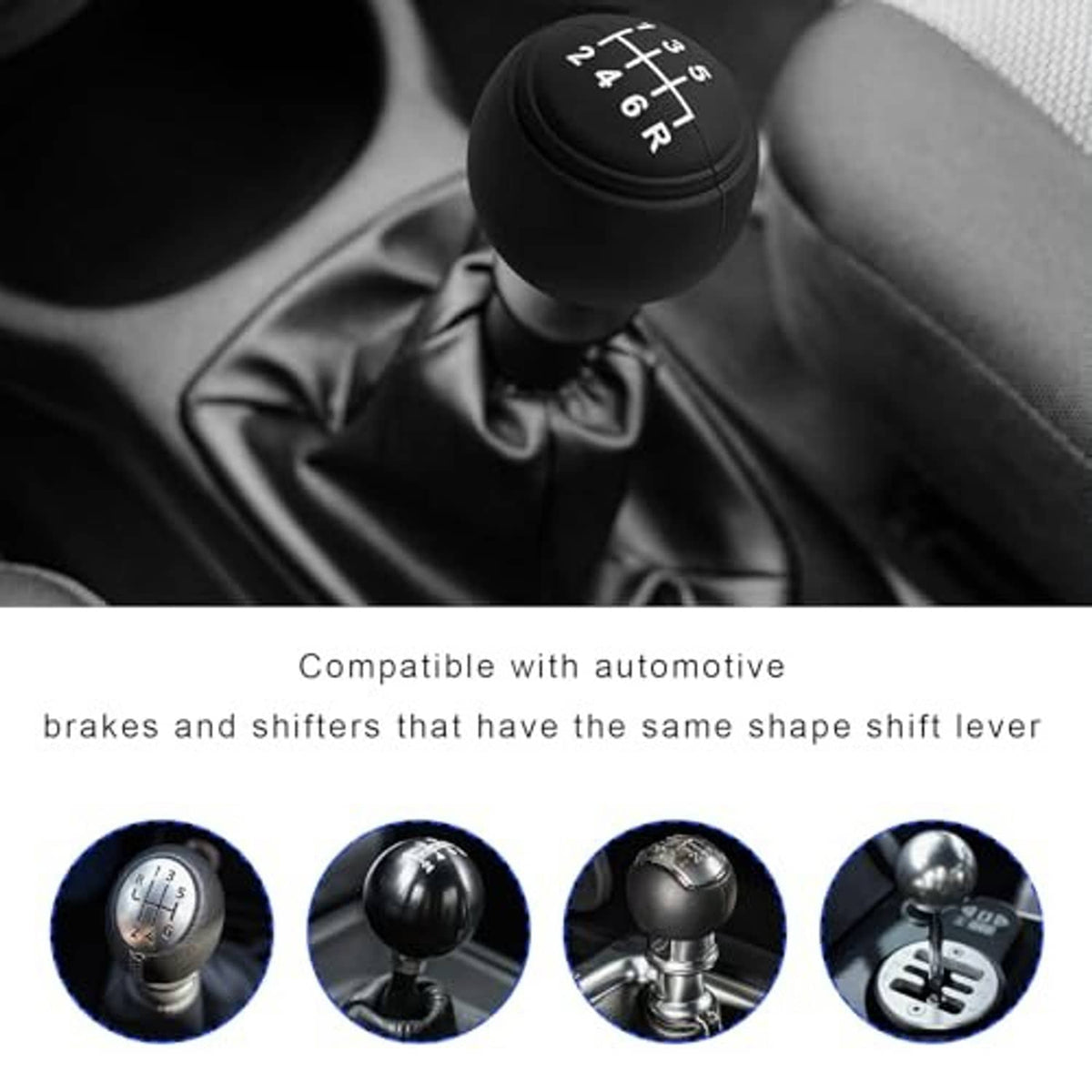Black 6-speed gear shift knob cover with printed 1-6 and R markings