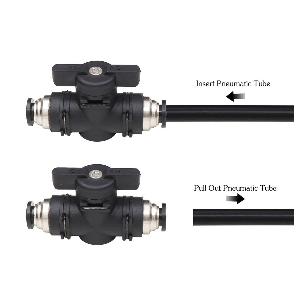 Pneumatic push-connect valve with insert and pull-out tube connection