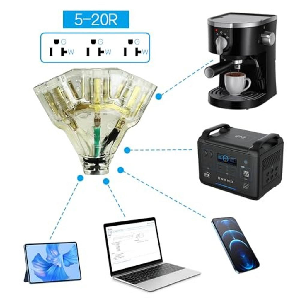 EV power adapter cord with clear connector and two-prong plug for device connection